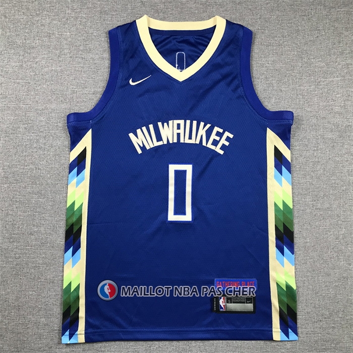 Maillot Enfant Milwaukee Bucks Damian Lillard NO 0 Ville 2022-23 Bleu